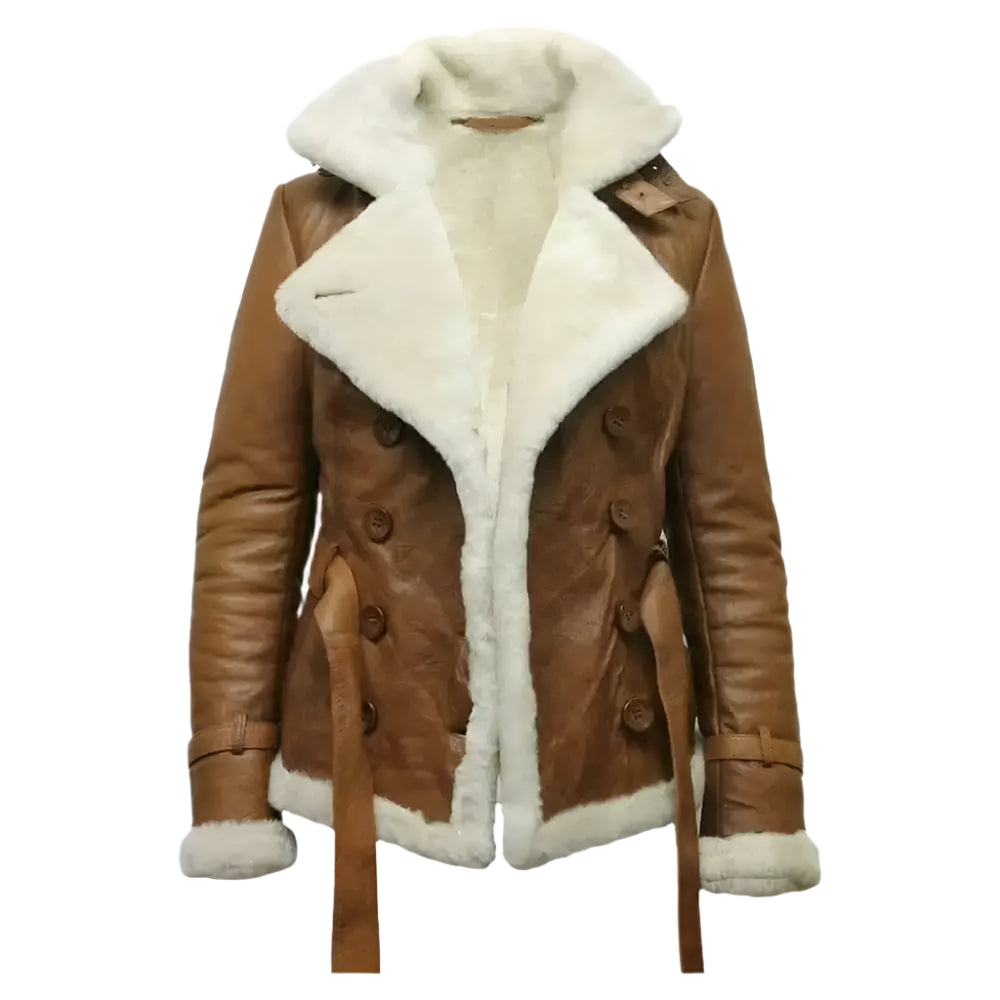 Womens Brown Aviator Shearling Leather Jacket - Riders Republic UK