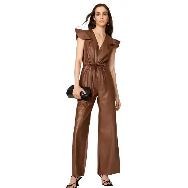 Brown Sheepskin Leather Jumpsuit for Women - Riders Republic UK