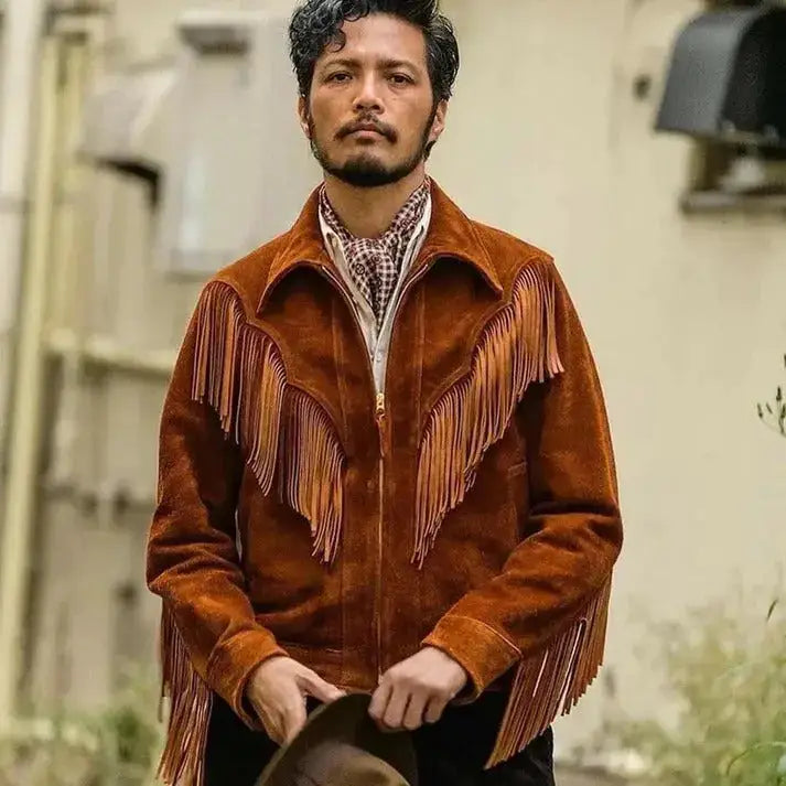 Mens Brown Suede Western Fringe Jacket - Riders Republic UK