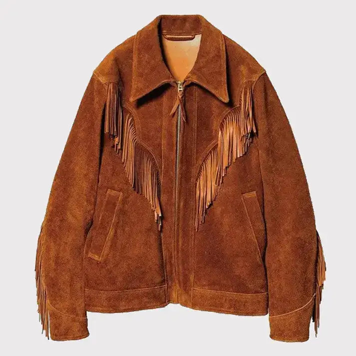 Mens Brown Suede Western Fringe Jacket - Riders Republic UK