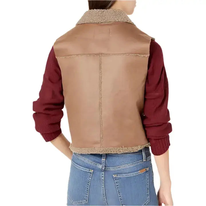 Brown Womens Shearling Leather Biker Vest - Riders Republic UK