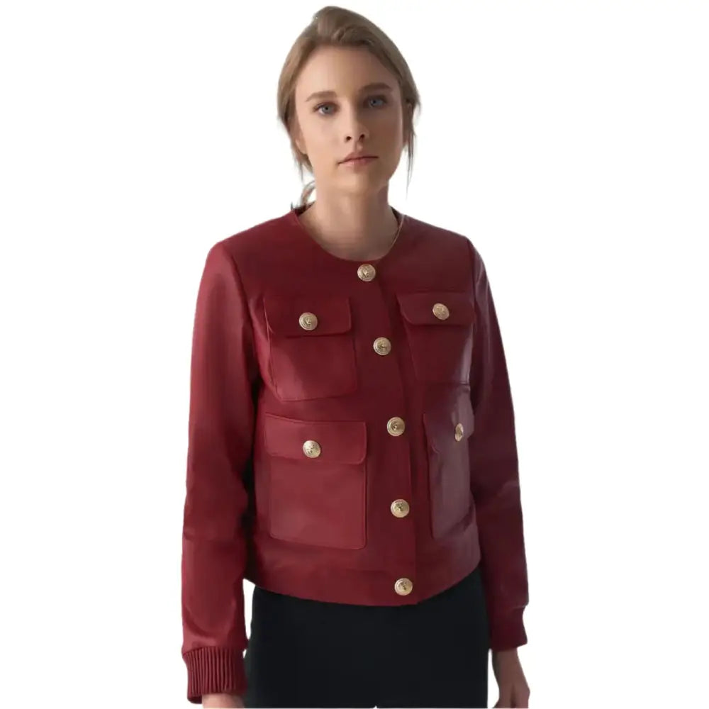 Burgundy Studded Leather Jacket Women - Riders Republic UK