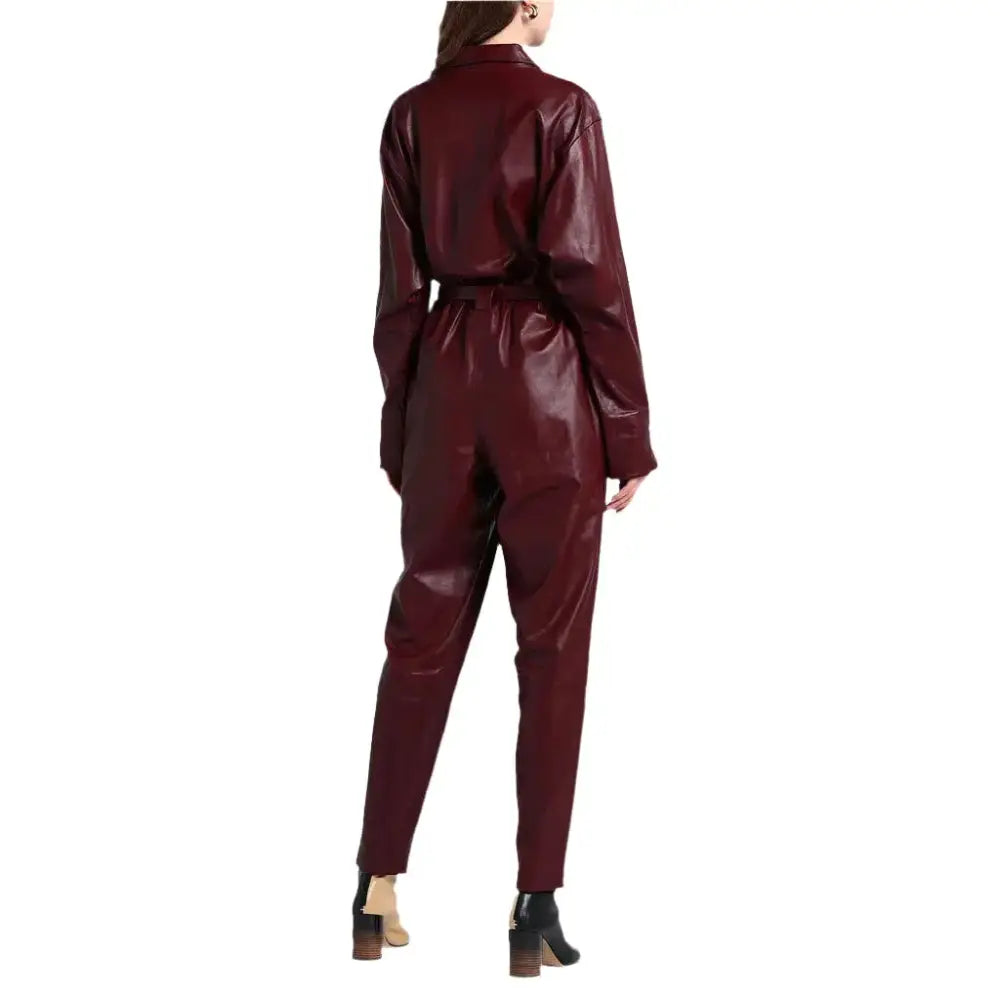 Burgundy Leather Jumpsuit for Women - Riders Republic UK
