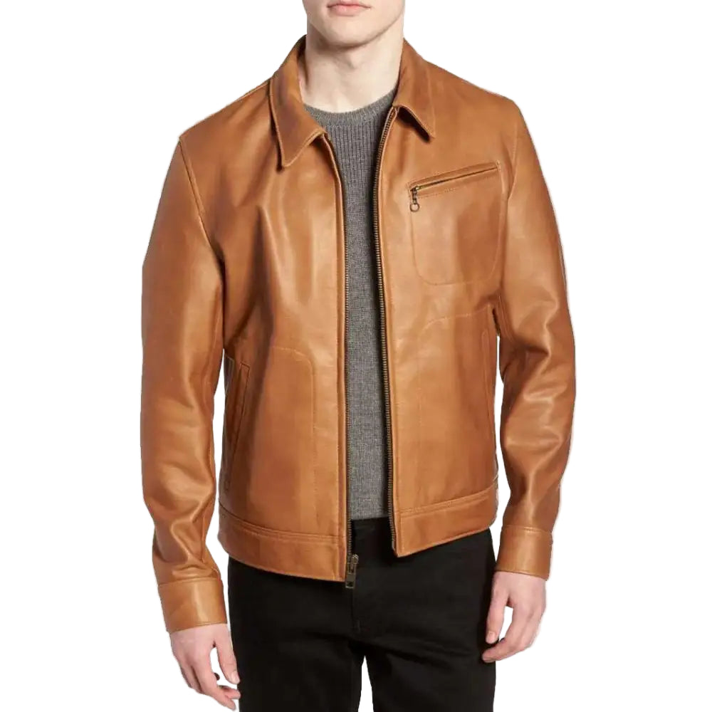 Mens Premium Brown Leather Jacket - Riders Republic UK