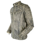 Mens White Distressed Leather Cafe Racer Jacket - Riders Republic UK