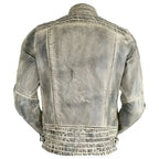 Mens White Distressed Leather Cafe Racer Jacket - Riders Republic UK
