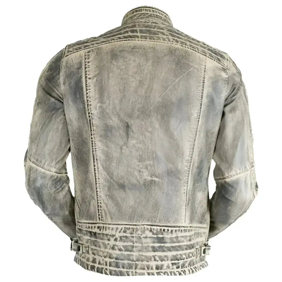 Mens White Distressed Leather Cafe Racer Jacket - Riders Republic UK