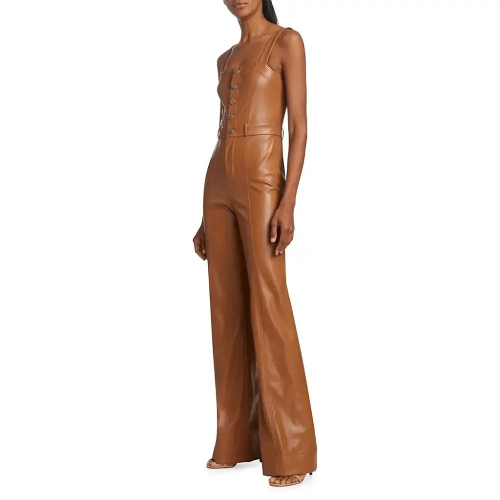 Camel Brown Vegan Leather Jumpsuit - Riders Republic UK