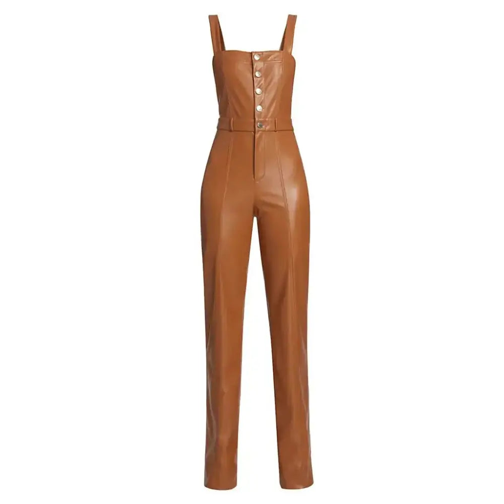 Camel Brown Vegan Leather Jumpsuit - Riders Republic UK