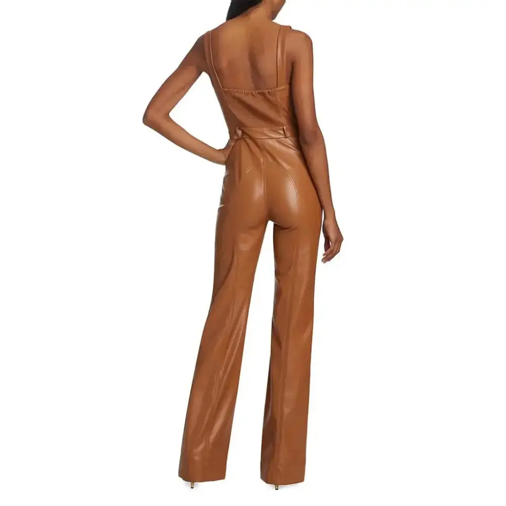Camel Brown Vegan Leather Jumpsuit - Riders Republic UK