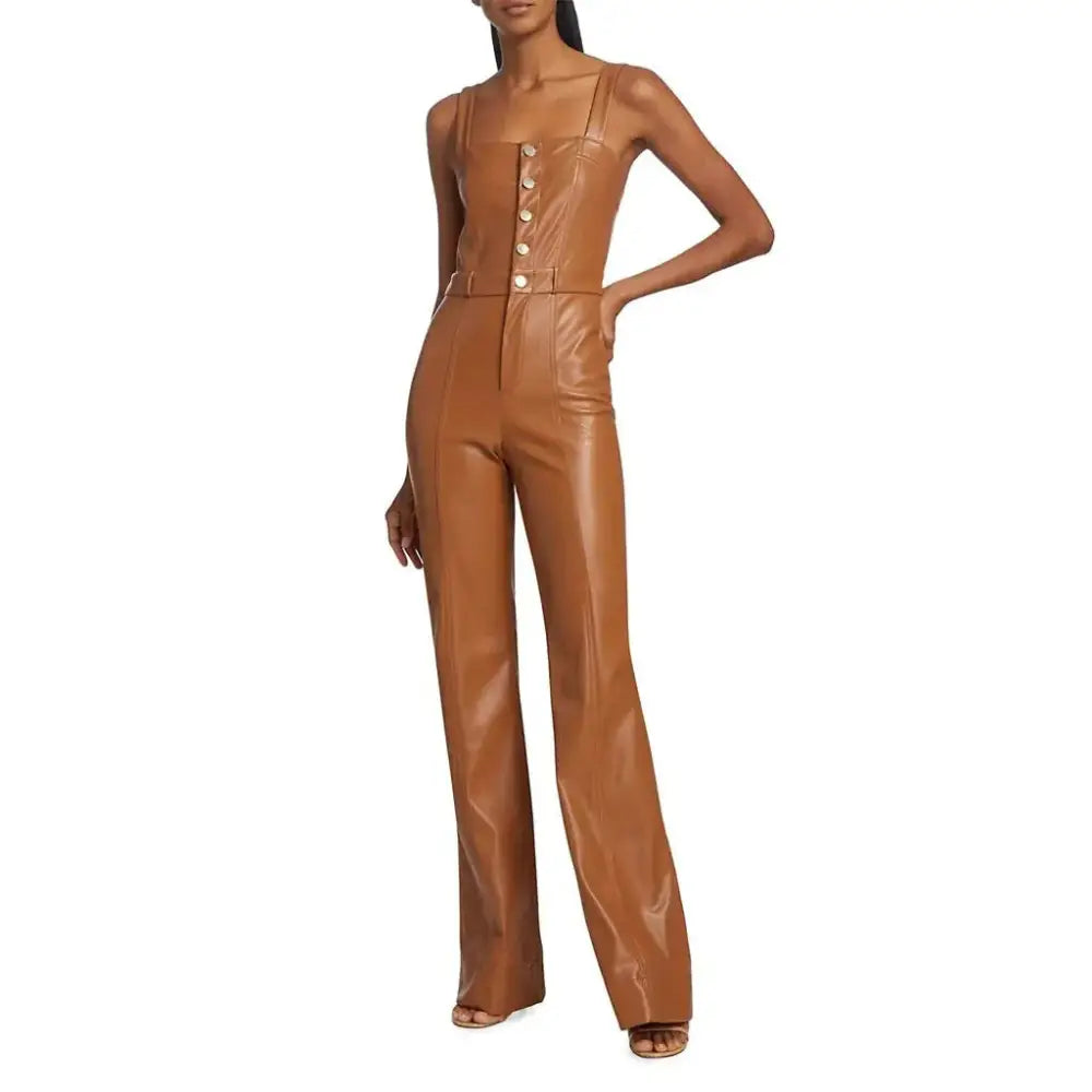 Camel Brown Vegan Leather Jumpsuit - Riders Republic UK