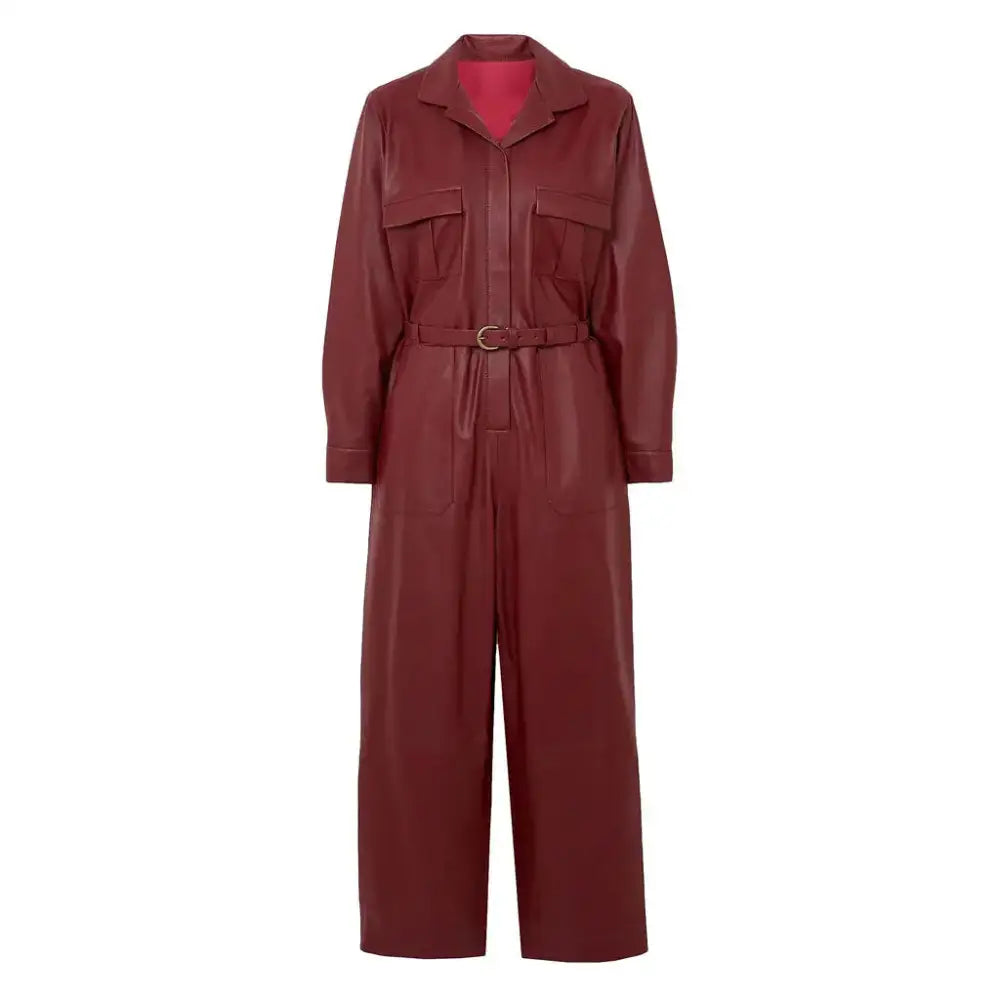 Cherry Red Leather Jumpsuit for Women - Riders Republic UK