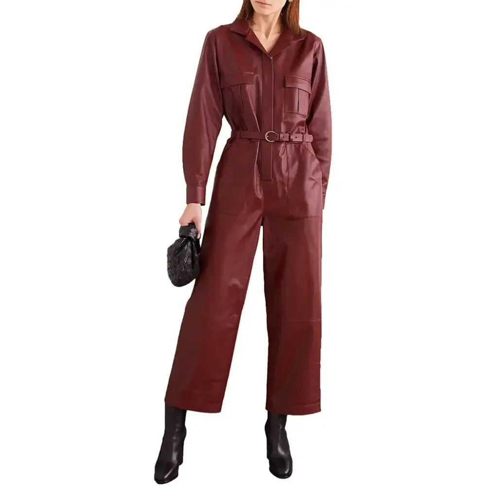 Cherry Red Leather Jumpsuit for Women - Riders Republic UK