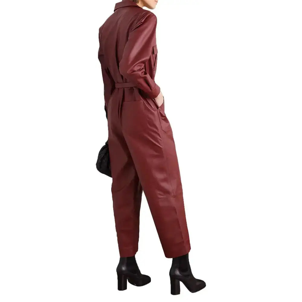 Cherry Red Leather Jumpsuit for Women - Riders Republic UK