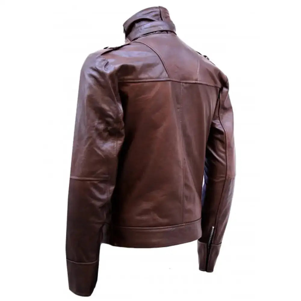 Chocolate Brown Mens Military Leather Jacket - Riders Republic UK