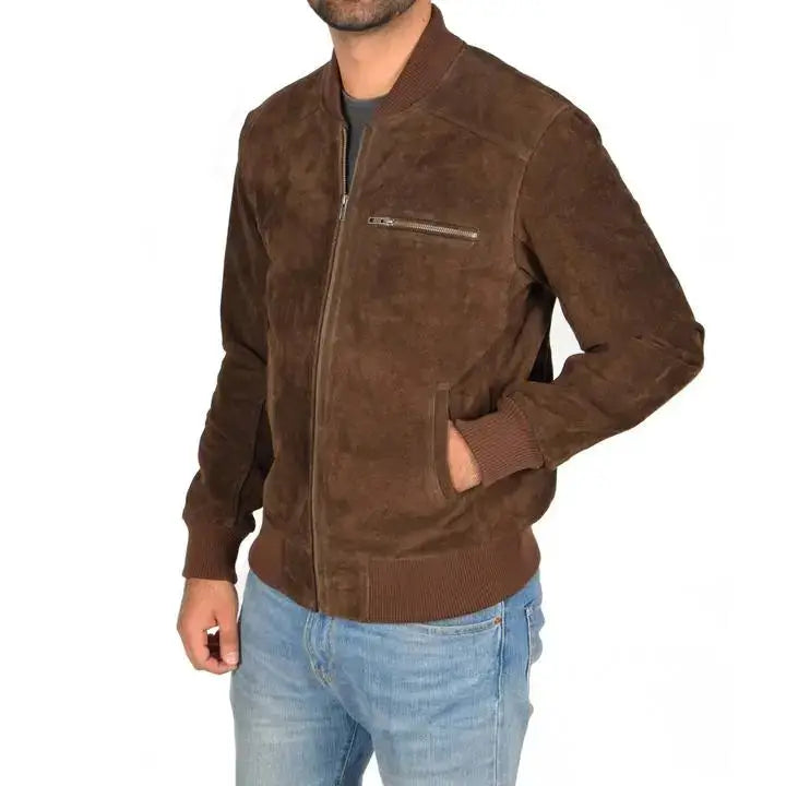 Chocolate Brown Suede Bomber Jacket - Riders Republic UK