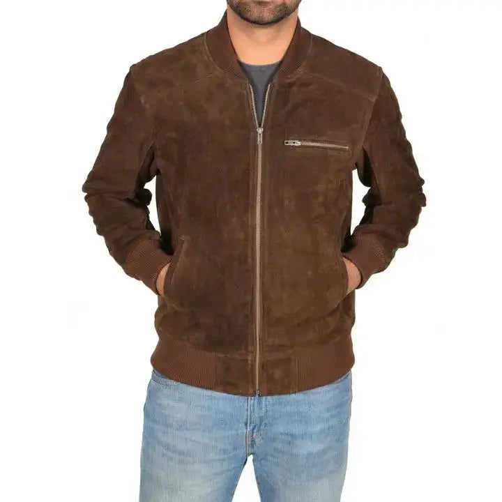 Chocolate Brown Suede Bomber Jacket - Riders Republic UK