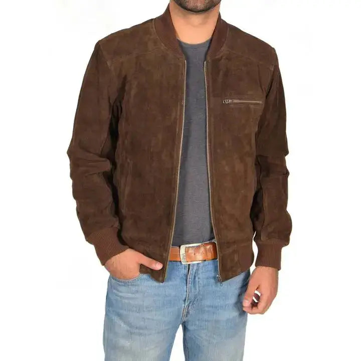 Chocolate Brown Suede Bomber Jacket - Riders Republic UK