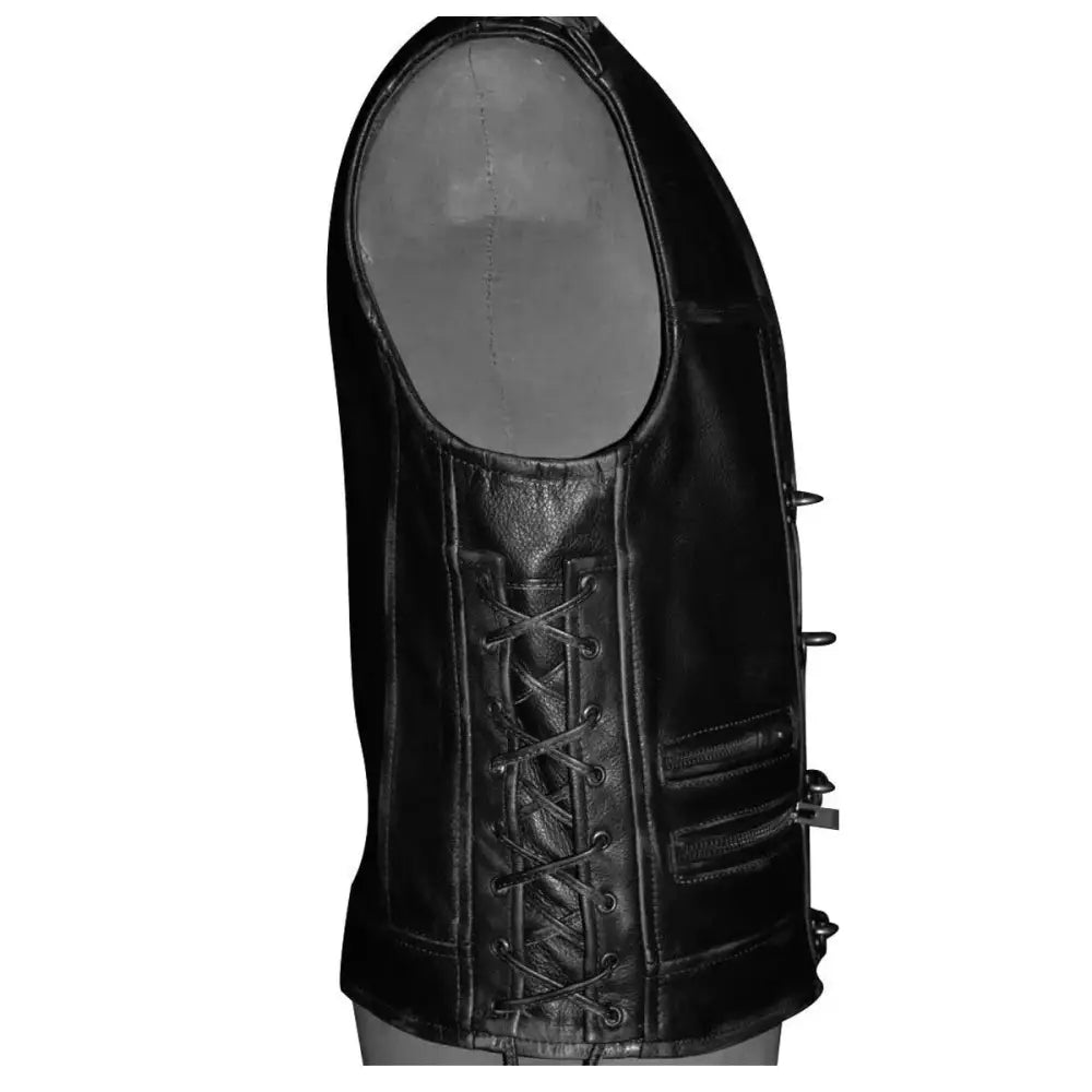 Mens Black Leather Biker Vest - Riders Republic UK