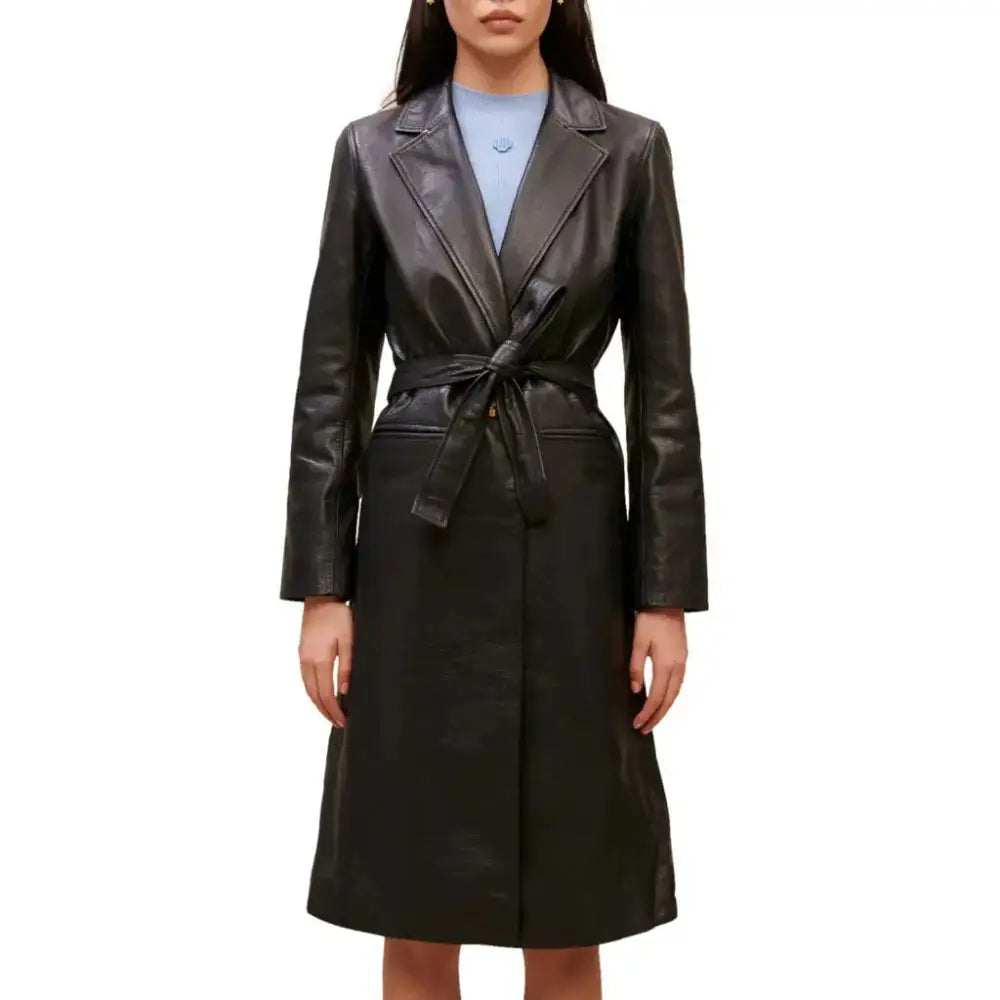 Black Leather Trench Coat for Women - Riders Republic UK