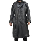 Mens Black Leather Trench Coat - Riders Republic UK