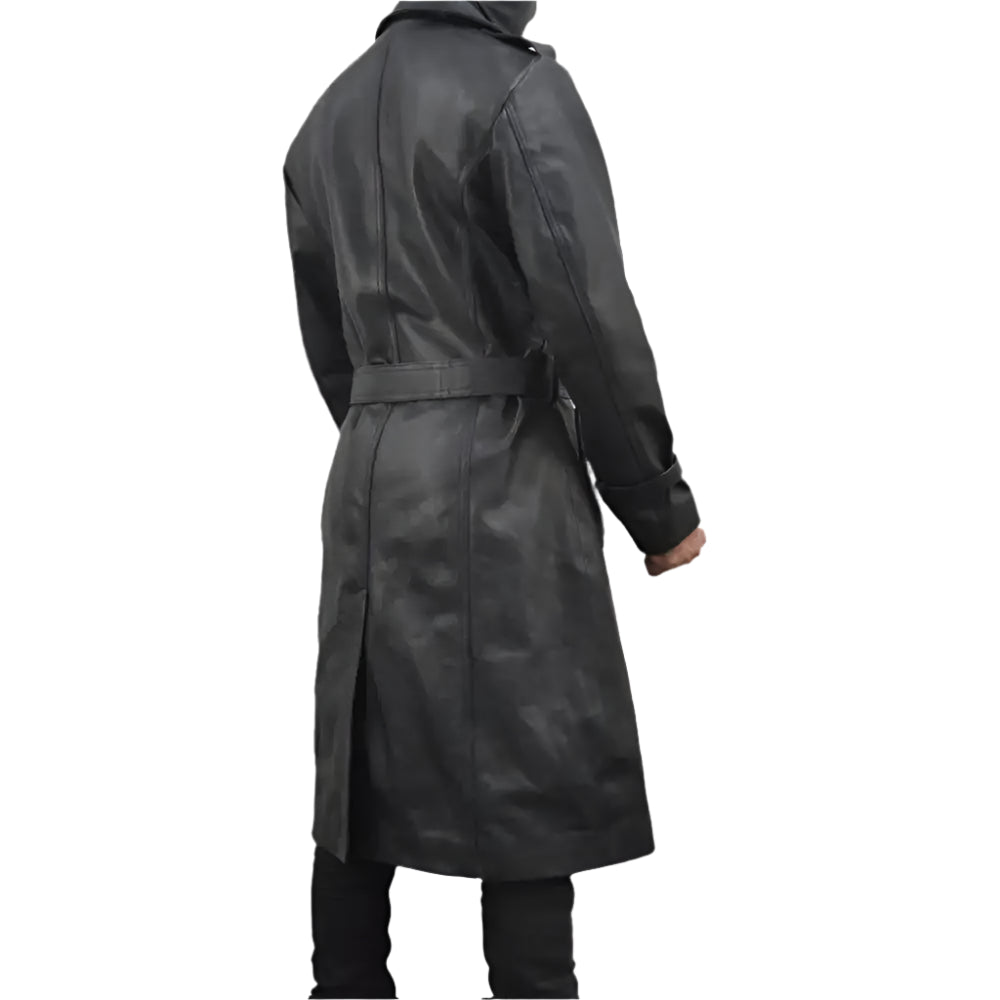 Mens Black Leather Trench Coat - Riders Republic UK
