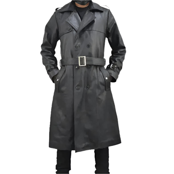 Mens Black Leather Trench Coat - Riders Republic UK