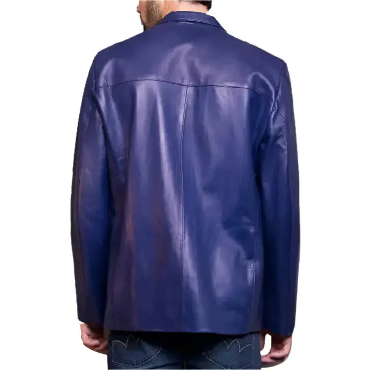 Classic Blue Leather Jacket Blazer - Riders Republic UK