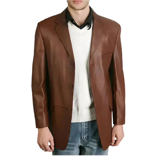 Classic Brown Leather Blazer for Men - Riders Republic UK