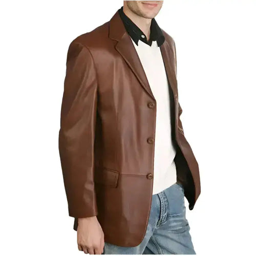 Classic Brown Leather Blazer for Men - Riders Republic UK