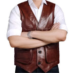 Classic Brown Mens Leather Riding Vest - Riders Republic UK