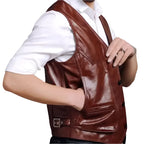 Classic Brown Mens Leather Riding Vest - Riders Republic UK