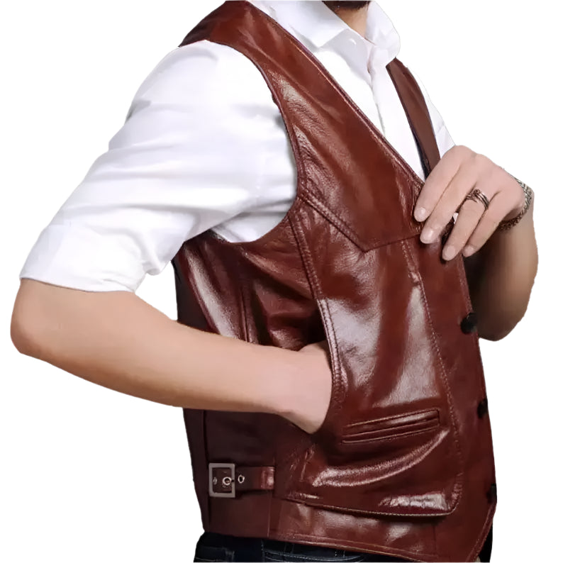 Classic Brown Mens Leather Riding Vest - Riders Republic UK