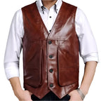 Classic Brown Mens Leather Riding Vest - Riders Republic UK