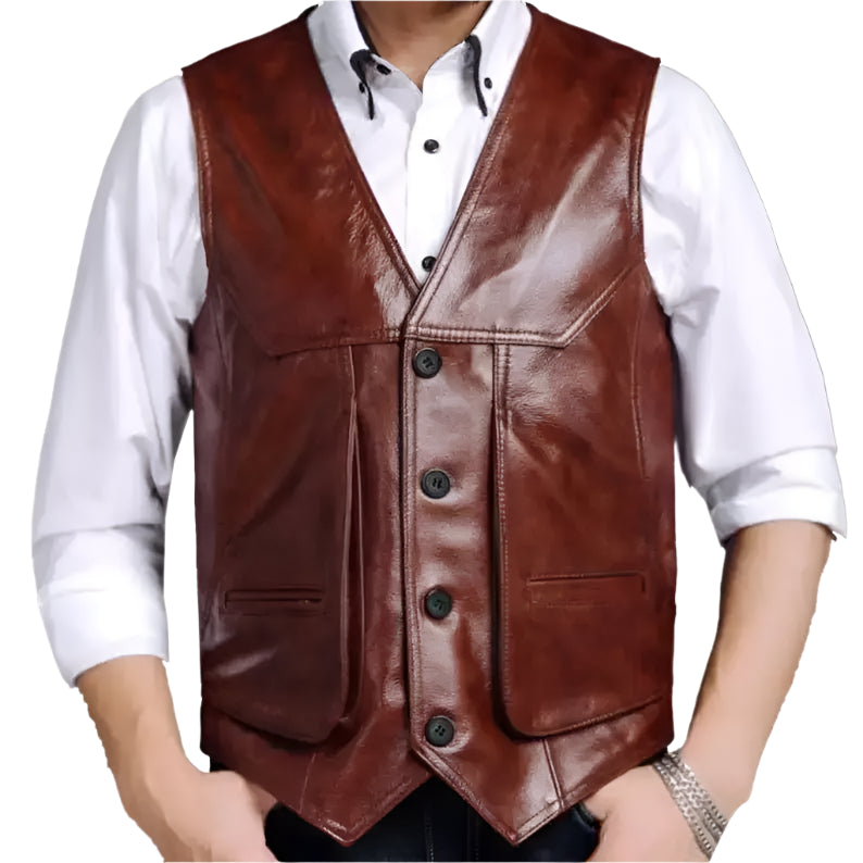 Classic Brown Mens Leather Riding Vest - Riders Republic UK