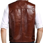 Classic Brown Mens Leather Riding Vest - Riders Republic UK