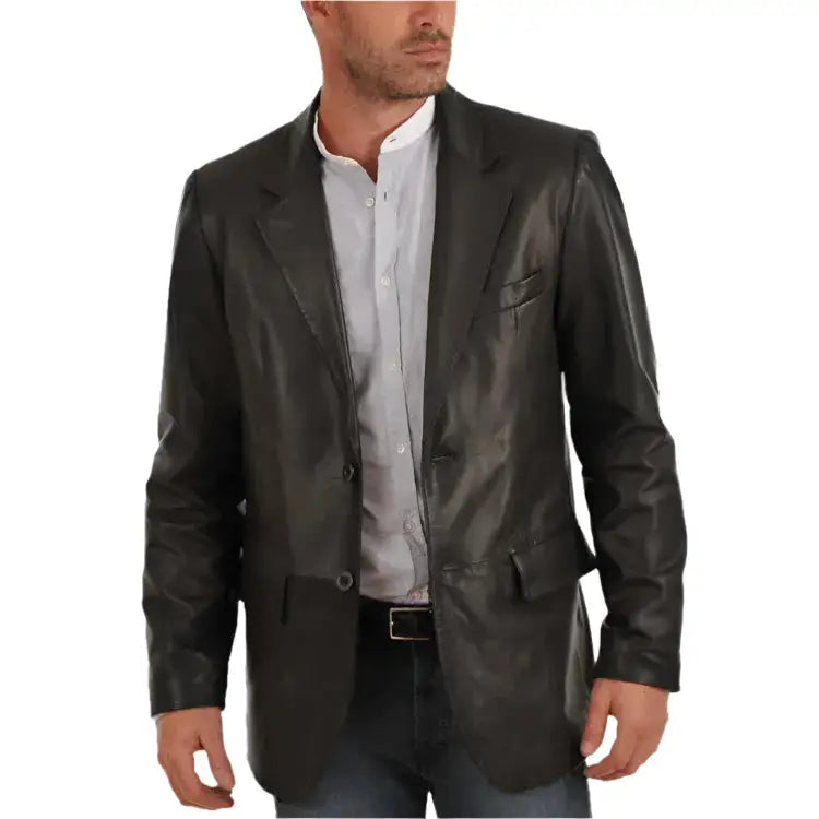 Mens Classic Leather Blazer Coat - Riders Republic UK