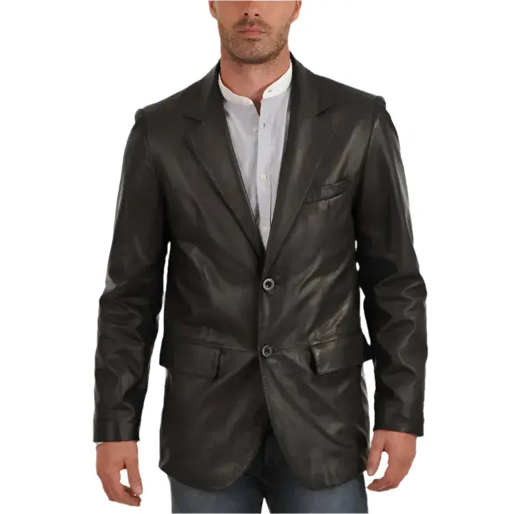 Mens Classic Leather Blazer Coat - Riders Republic UK