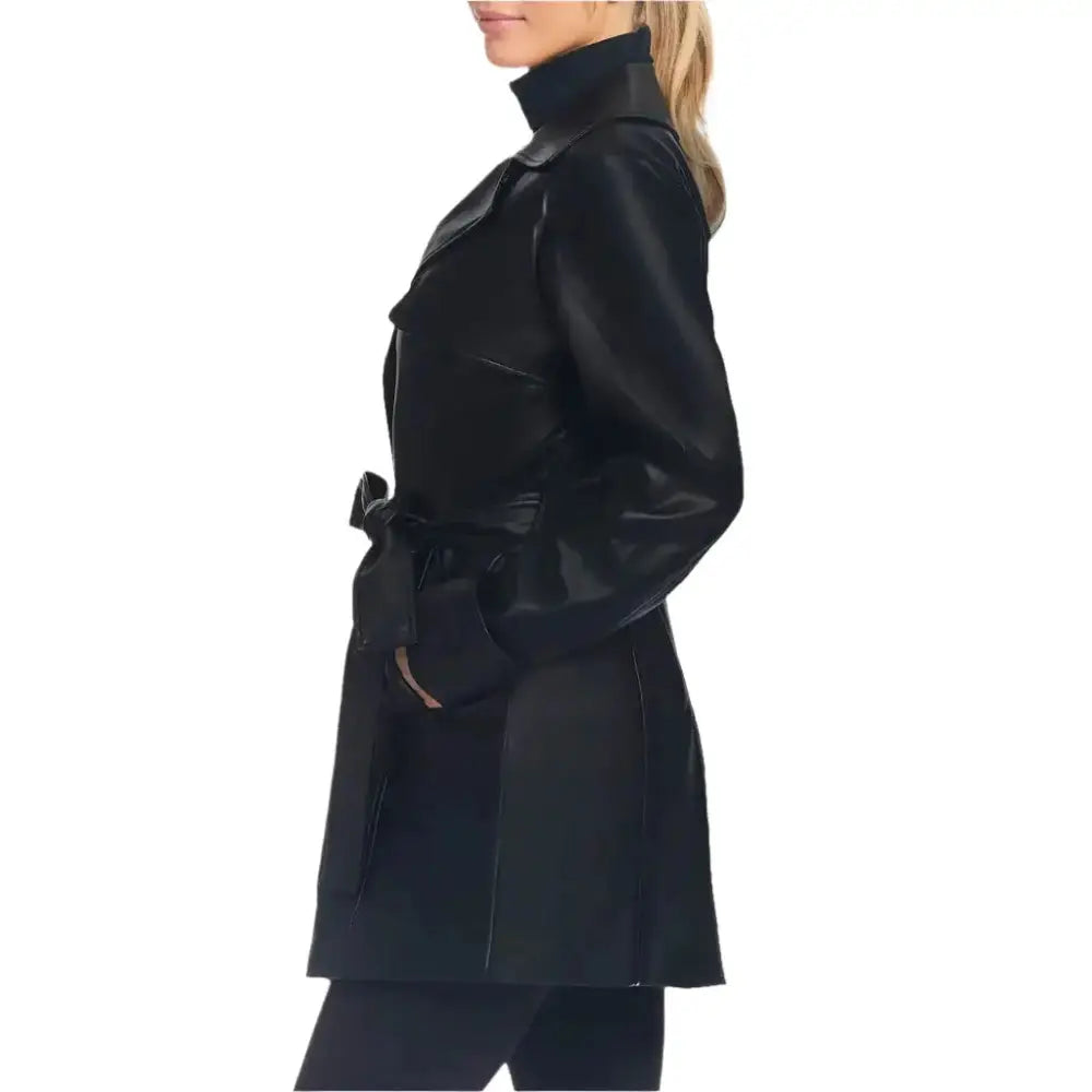 Classic Black Leather Trench Coat Women - Riders Republic UK