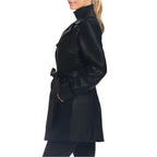 Classic Black Leather Trench Coat Women - Riders Republic UK