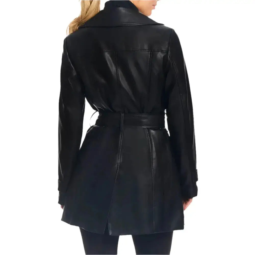 Classic Black Leather Trench Coat Women - Riders Republic UK
