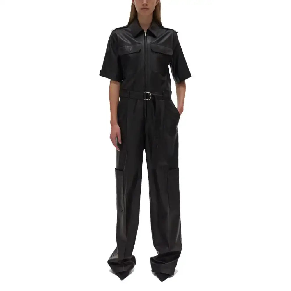 Classy Black Baggy Leather Jumpsuit - Riders Republic UK