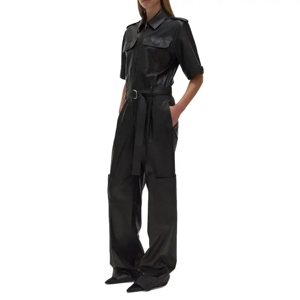 Classy Black Baggy Leather Jumpsuit - Riders Republic UK