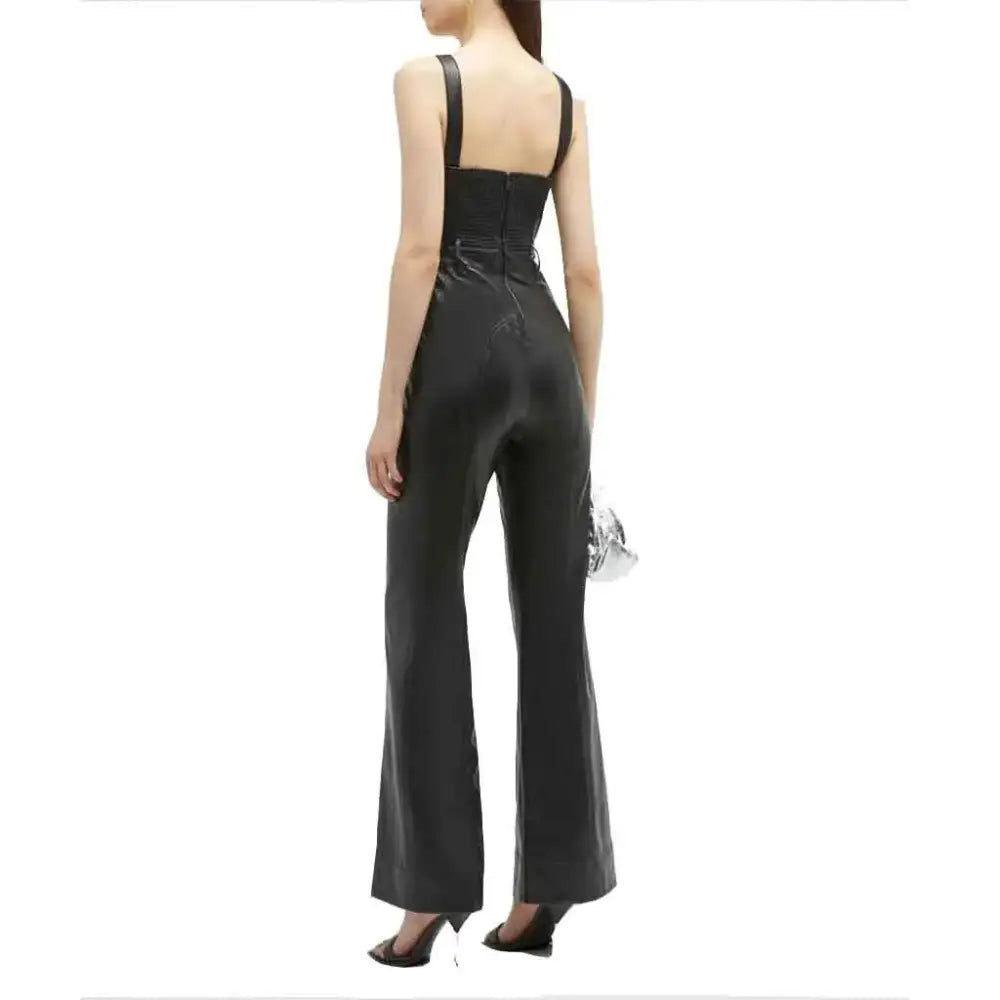 Black Leather Flared Jumpsuit - Riders Republic UK