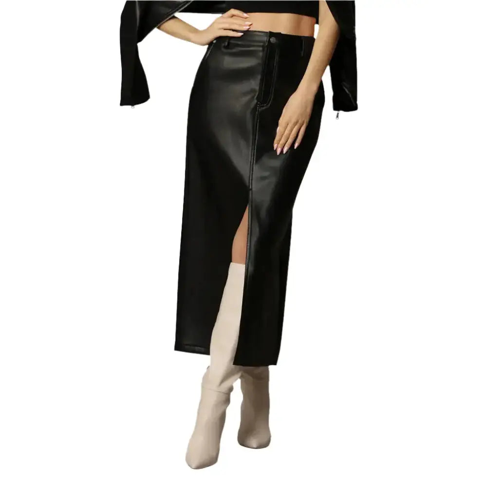 Classy Black Leg Slit Women’s Leather Skirt - Riders Republic UK