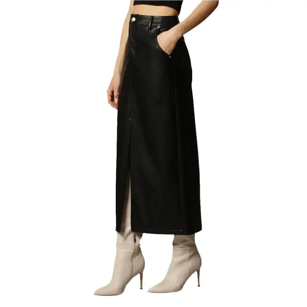 Classy Black Leg Slit Women’s Leather Skirt - Riders Republic UK