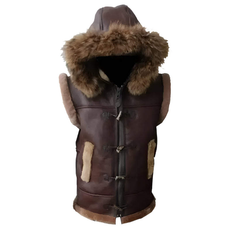 Mens Custom Shearling Hooded Sheepskin Vest - Riders Republic UK