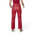 Women’s Red Lambskin Leather Pants – High-Waisted Statement Leather Trousers