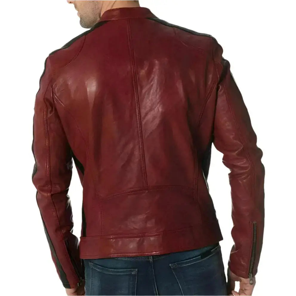Mens Red Lambskin Leather Biker Jacket - Riders Republic UK