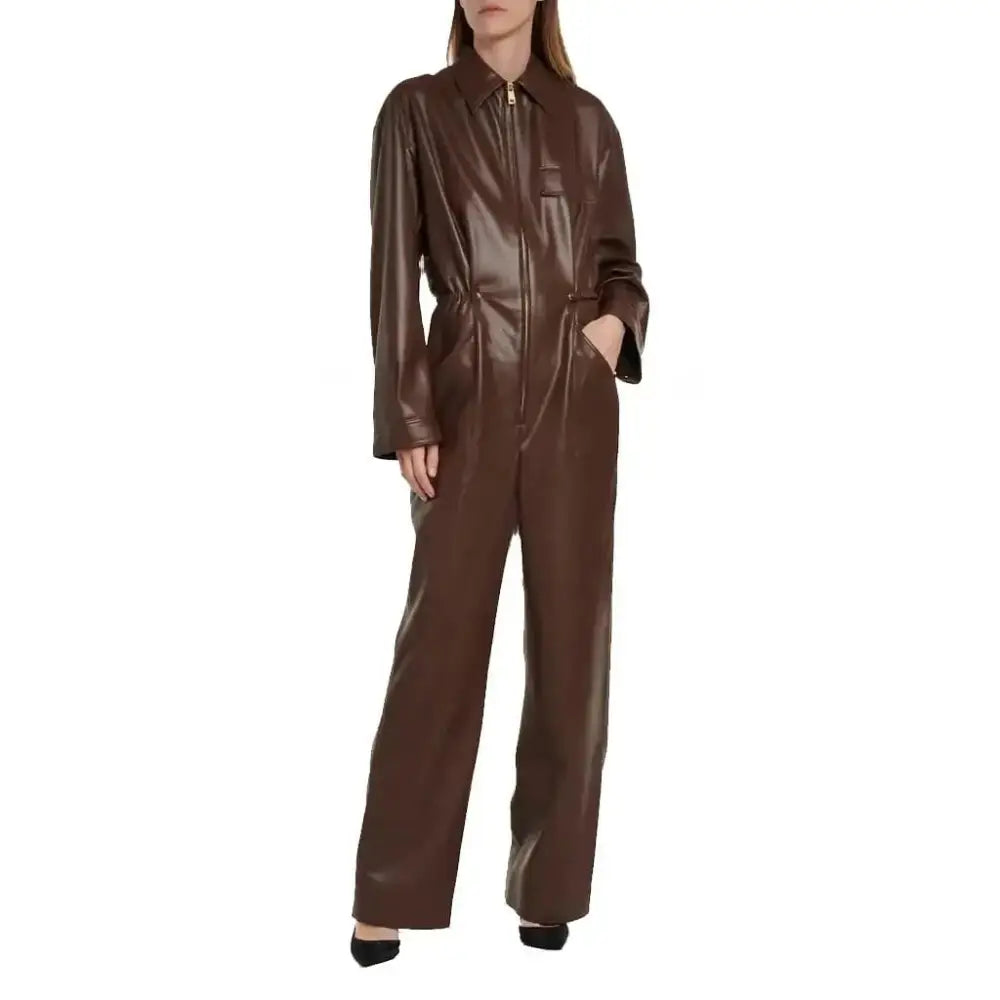 Chocolate Brown Leather Jumpsuit Women - Riders Republic UK